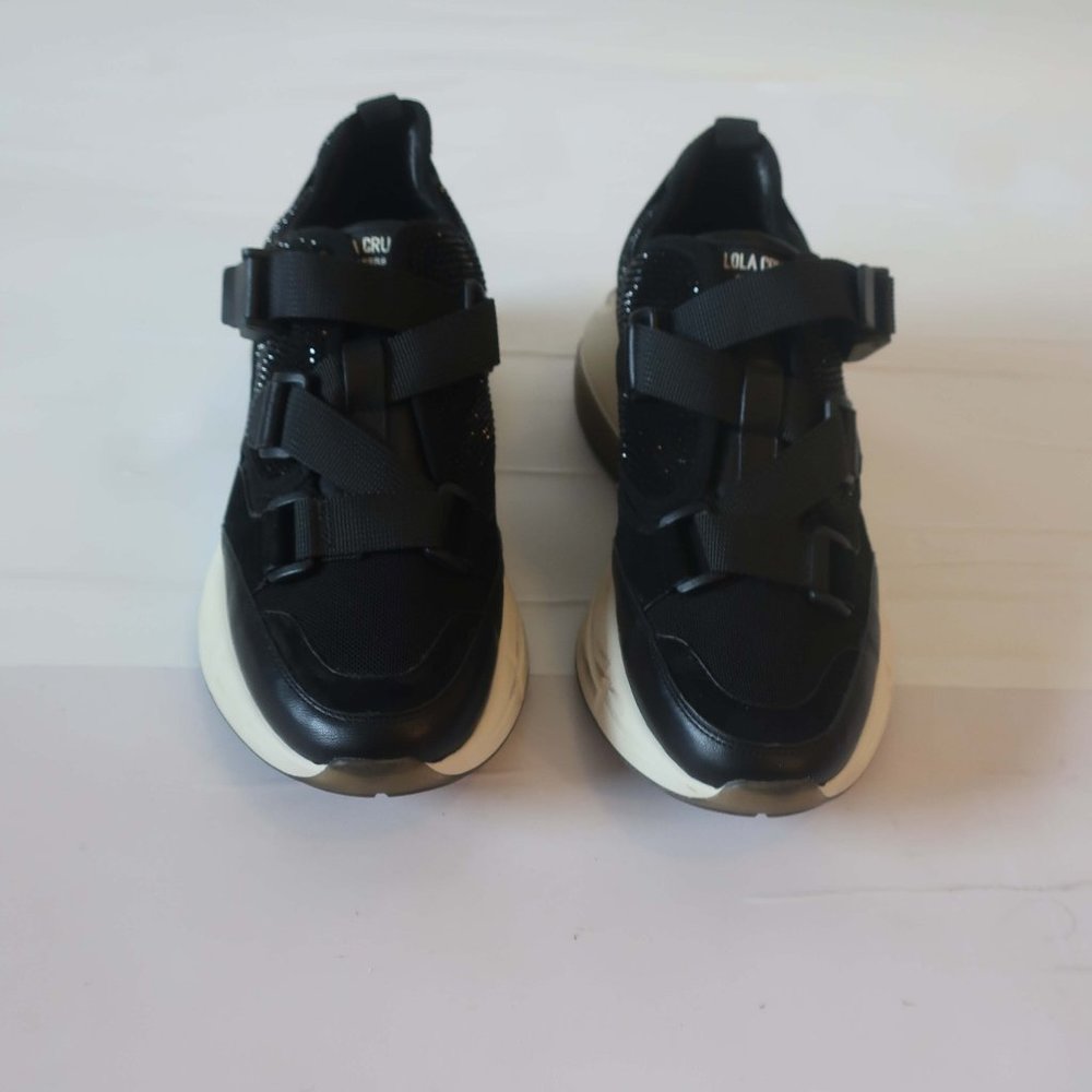 Womens Lola Cruz Black Bedazzled Sneakers 39 US/9 *